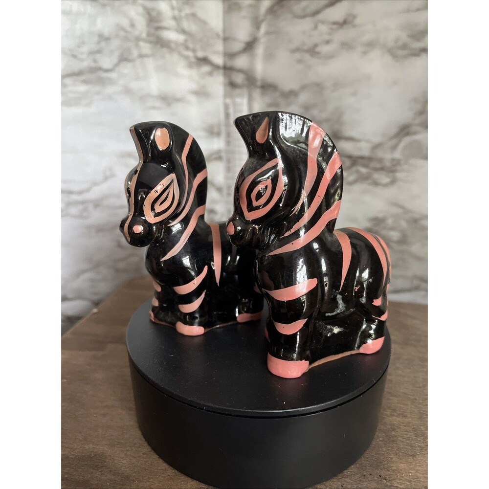 Zebra Salt & Pepper Shakers Black / Pink Stripes 1950s Japan
